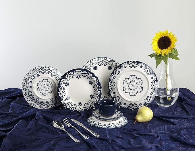 Manhattan Comfort Floreal 16 Piece Dinner Set Service for 4 Black/Ivory