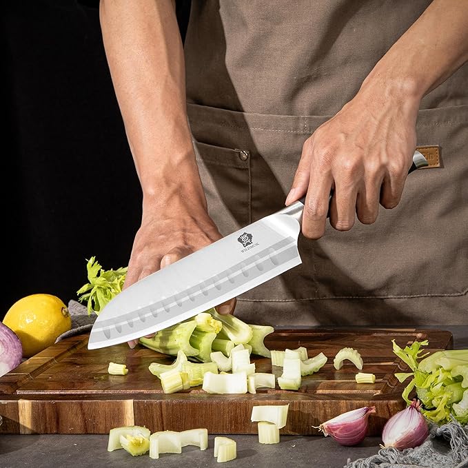 WILDMOK Knife Set 7 Piece Kitchen Knife Set with Block Wooden German Stainless Steel Sharp Chef Knife Set with Sharpener