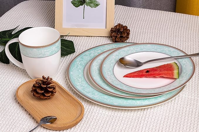 Fine Bone China Dinnerware Set16 Pcs Classic Relief Pattern Gilt Edged High Grade Porcelain Tableware Sets For 4 People