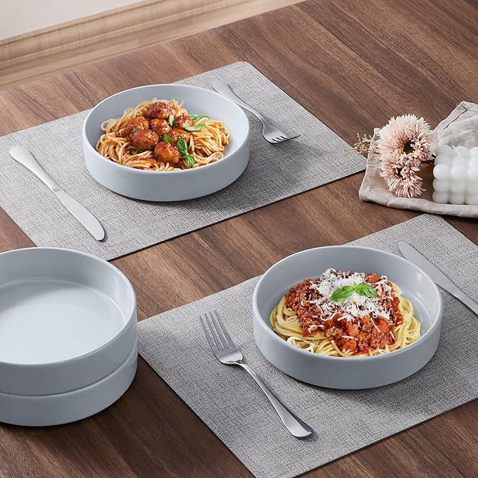 E-far Stoneware Dinnerware Sets with Pasta Bowls Set of 4 Bundle 12PCS Plates and Bowls Dish 35oz Ceramic Large Salad Bowl Plates for Serving Soup Dinner Microwave &amp Dishwasher Safe Speckled G