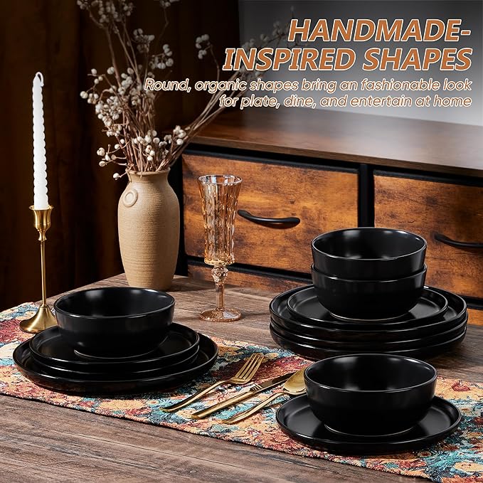 Vesteel Dinnerware Sets for 4 12Pcs Premium Plates and Bowls Set Farmhouse Handmade Stoneware Sets for Home Restaurant Microwave &amp Dishwasher Safe Matte Blue