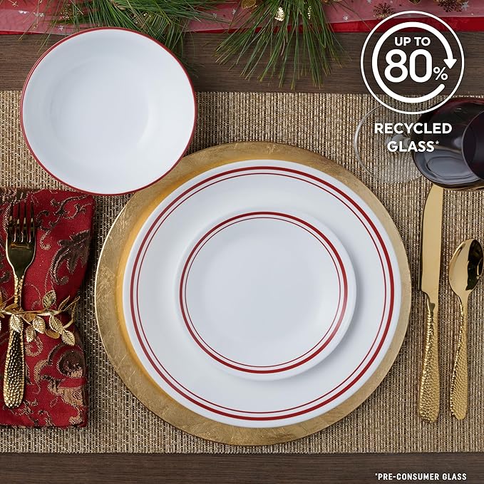 Corelle Vitrelle 18-Piece Service for 6 Dinnerware Set Triple Layer Glass and Chip Resistant Lightweight Round Plates and Bowls Set Logan