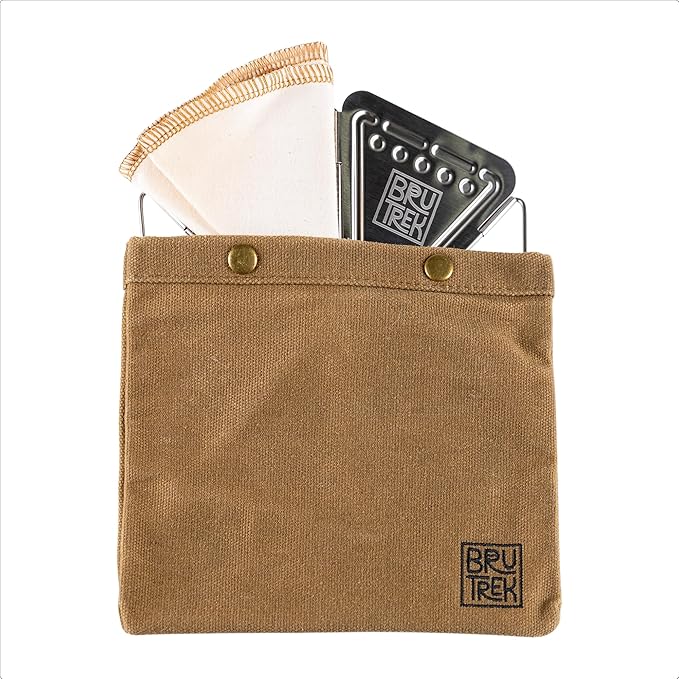 Planetary Design BruTrek Collapsible Pour Over Camping Coffee Maker - Stainless Steel Pour Over Reusable Cotton CoffeeSock Filters Canvas Carrying Bag Compact Lightweight Design