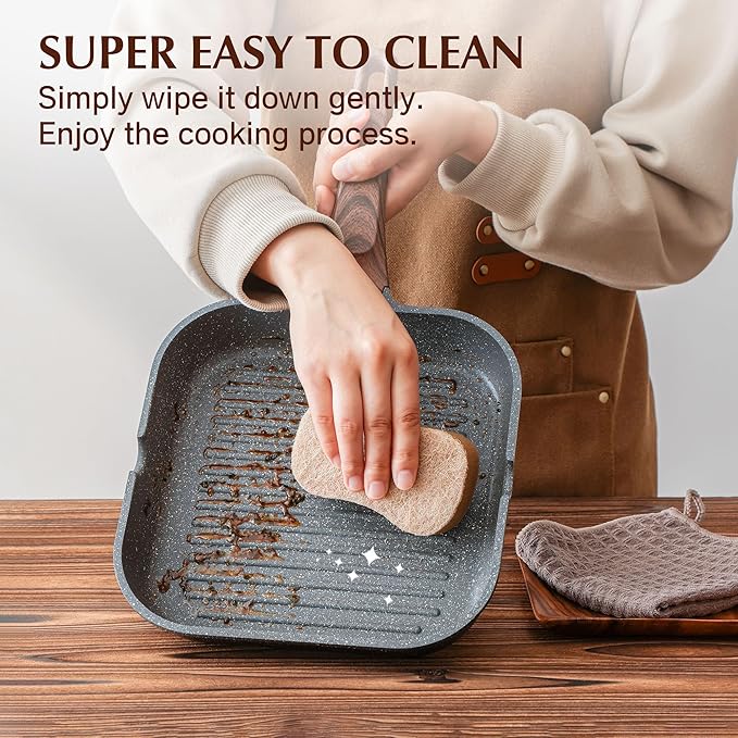 SENSARTE Nonstick Cookware Set 13-PieceStay-Cool Handles9.5 Inch Nonstick Grill PanDurable Skillet