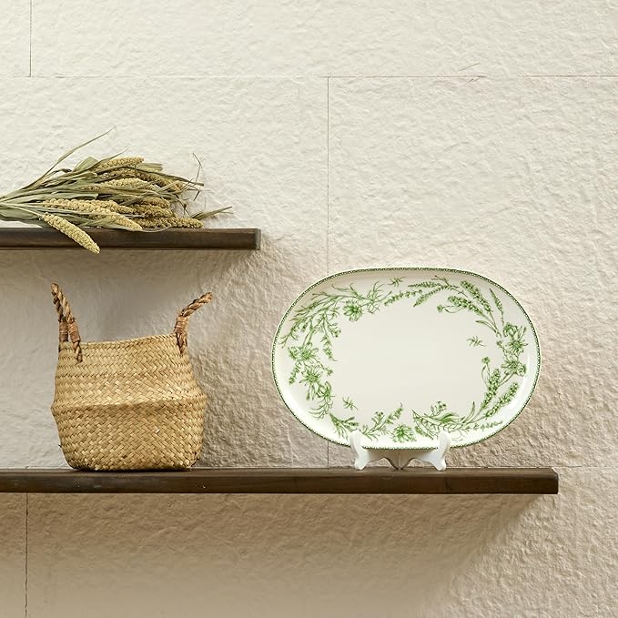 Bico Green Garden Toile De Jouy 16 plus 12 inch Oval Platters Set Set of 2 Microwave and Dishwasher Safe for Serving Fish Chicken Turkey