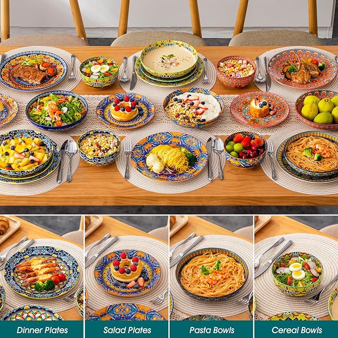vancasso 24-Piece Dinnerware SetsPlates &amp Bowls Sets Service for 6 Bohemian Porcelain Dishes Set for 6 Kitchen Dinner SetMicrowave &amp Dishwasher Safe Scratch ResistantSeries KRVI