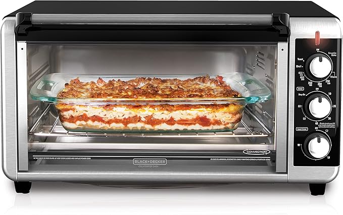 BLACK+DECKER TO3250XSBD 8-Slice Extra Wide Convection Countertop Toaster Oven Includes Bake Pan Broil Rack &amp Toasting Rack Stainless Steel/Black