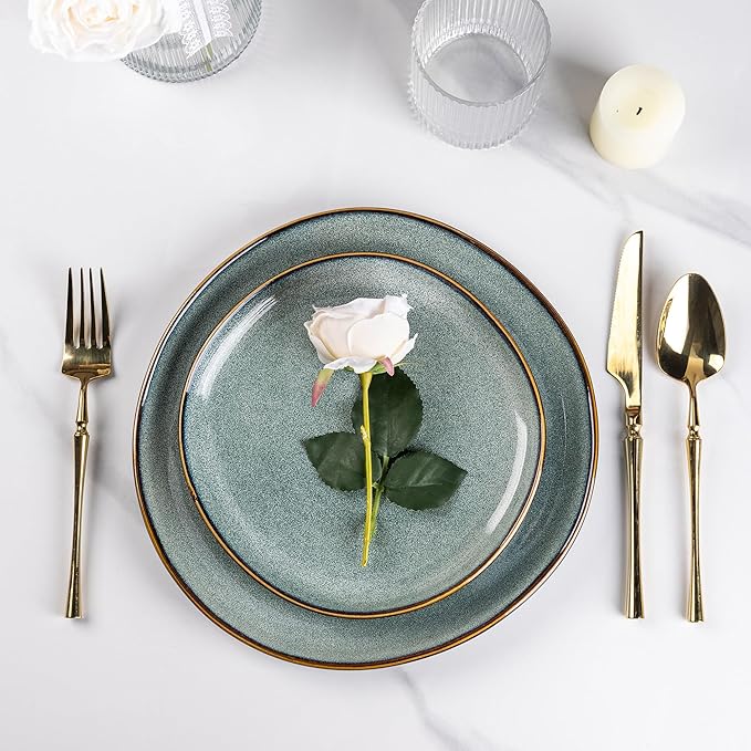 AmorArc Ceramic Dinnerware SetsHandmade Reactive Glaze Stoneware Plates and Bowls SetsHighly Scratch Resistant | Dishwasher &amp Microwave Safe Dishes SetService for 4 (12pc)