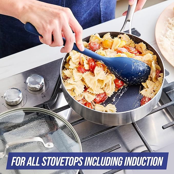 Blue Diamond HD Stainless Steel Clad Pro 10 Piece Cookware Pots and Pans Set Diamond Infused Ceramic Nonstick PFAS-Free Dishwasher Safe Oven and Broiler Safe Silver