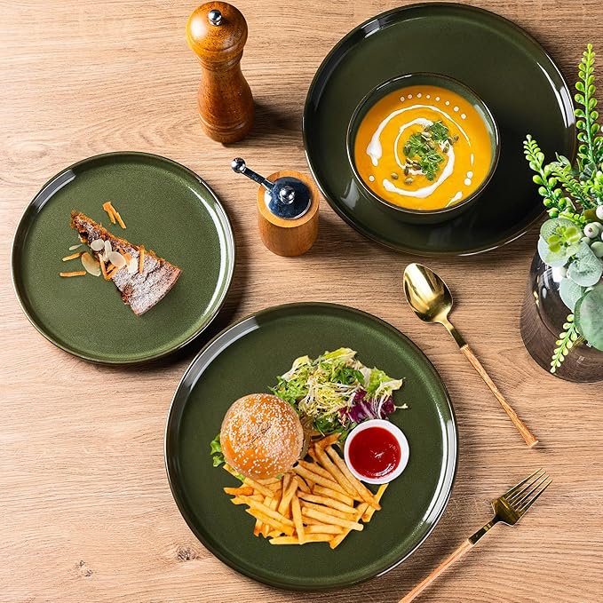 AmorArc Stoneware Dinnerware SetsRound Reactive Glaze Ceramic Plates and Bowls SetHighly Scrath Resistant | Dishwasher &amp Microwave Safe DishesService for 6 (18pc)