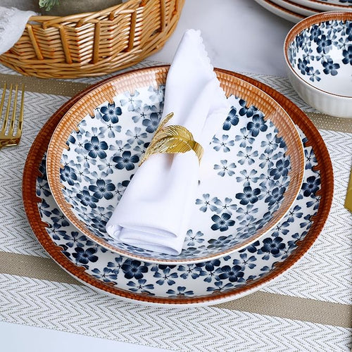12-Piece Cherry Blossom Dinnerware Set Japanese Sakura Porcelain Plates &amp Bowls Service for 4 Microwave and Dishwasher Safe