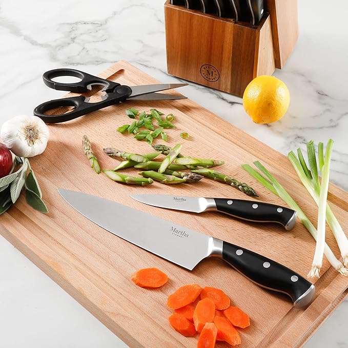 Martha Stewart 10 Piece Hard Anodized Aluminum Cookware Set and 14 Piece Stainless Steel Cutlery Knife Block Set Bundle