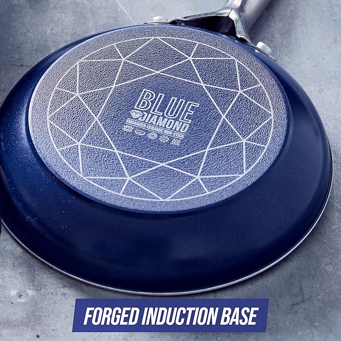 Blue Diamond Cookware Diamond Infused Ceramic Nonstick 7 Piece Cookware Pots and Pans Set PFAS-Free Dishwasher Safe Oven Safe