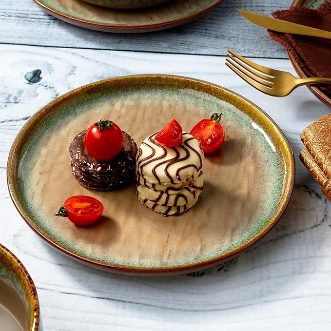Joseph Sedgh Collection “Alyssa” 12-Piece Stoneware Dinnerware Set with Reactive Glaze Finish Service for 4 Brown Reactive Glaze