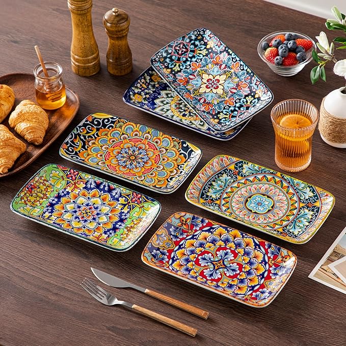 vancasso 12-Piece Multicolor Geometric Dinnerware Set - 4 Place Settings with 4 Dinner Plates 4 Salad Plates and 4 Cereal Bowls - Dishwasher and Microwave Safe