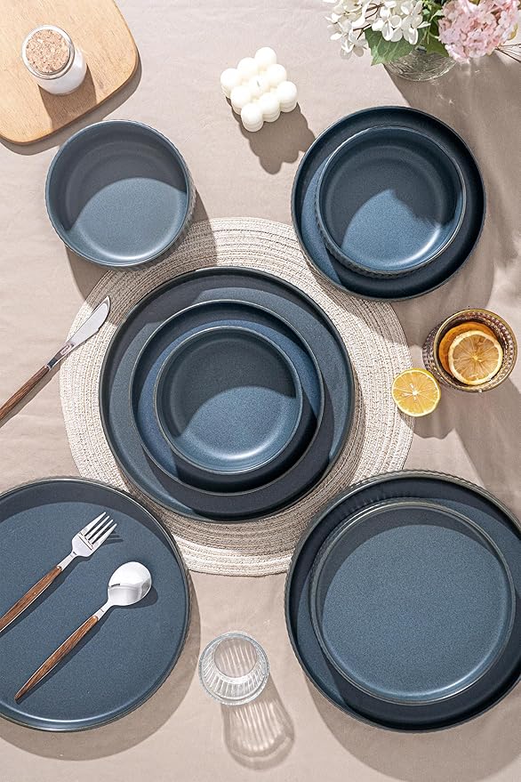 Dinnerware Sets for 618 Piece Starry Blue Plates and Bowls SetElegant Ceramic Dish Set for Relaxed Dining Giftable and Dishwasher Safe