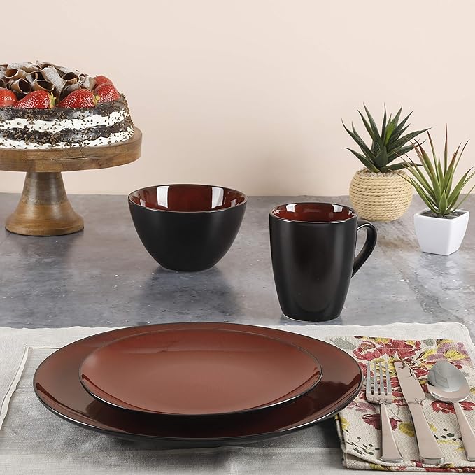 Gibson Elite Soho Lounge Round Reactive Glaze Stoneware Dinnerware Set Service for Four (16pcs) Red