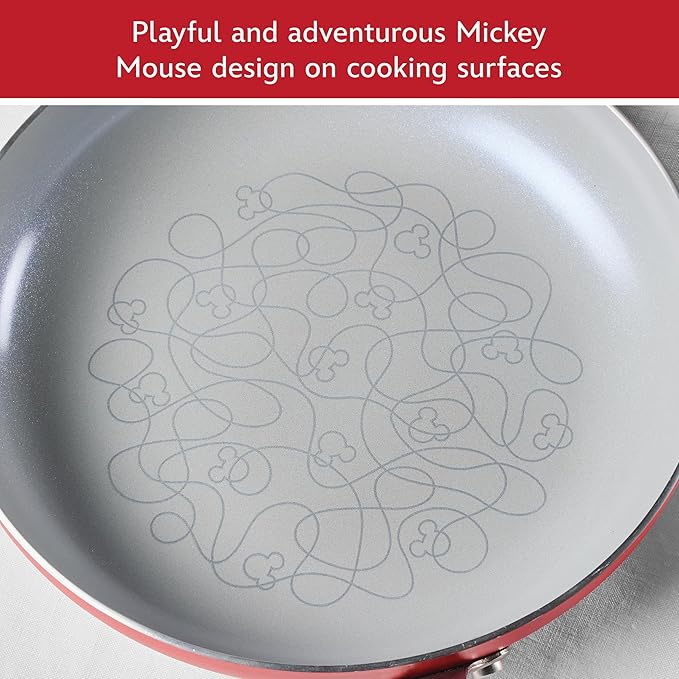 Farberware Disney Bon Voyage Ceramic Nonstick Pots and Pans Set with Baking Sheet/Cookie Pan and Disney Home Kitchen Tools 8 Piece Non Stick Cookware Set - Red