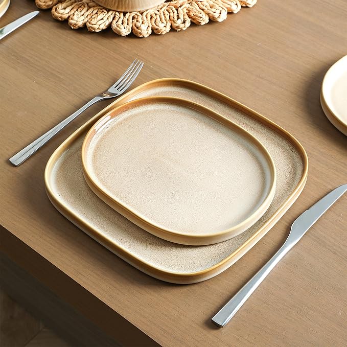Stone Lain Cairo 24-Piece Dinnerware Set Stoneware Plates and Bowls Set Microwave and Dishwasher Safe Includes Dinner and Salad Plates Cereal Bowls Dishes for 8 Sand