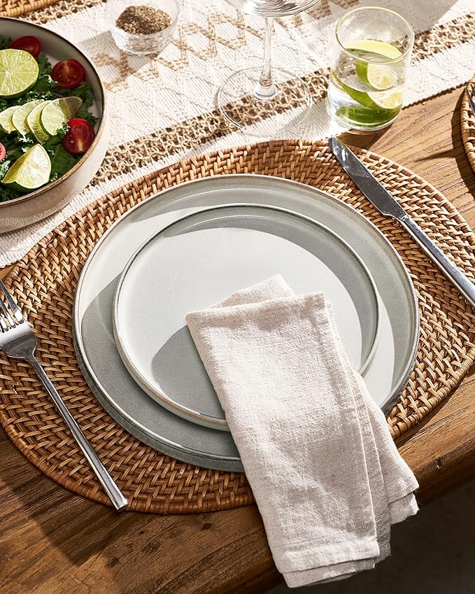 Famiware Annecy Plates and Bowls Sets 12 Pieces Dinnerware Sets Microwave and Dishwasher Safe Dishes Set for 4 Chip and Scratch Resistant Grey-White