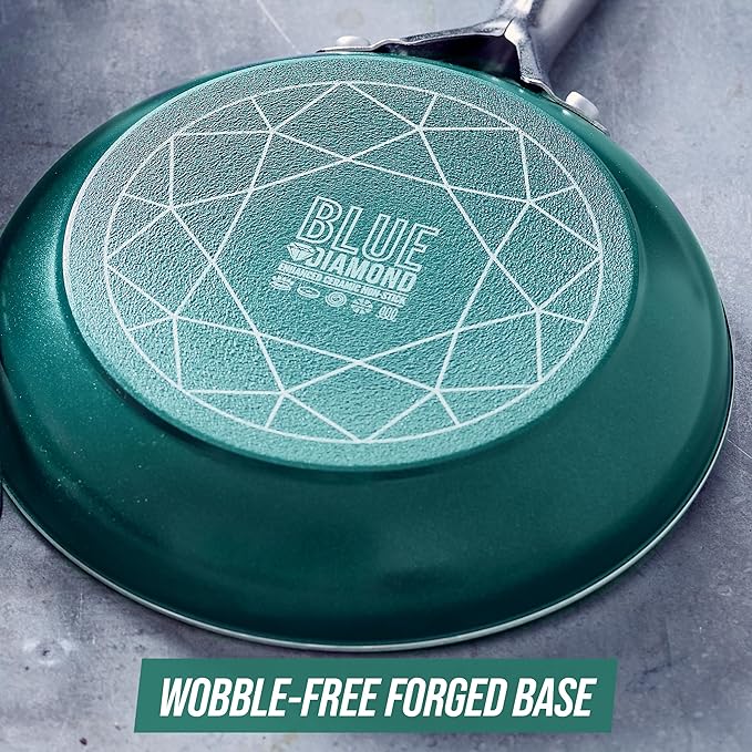 Blue Diamond 20 Piece Cookware and Bakeware Set Diamond Infused PFAS-Free Ceramic Nonstick Pots and Pans Durable Nontoxic Metal Utensil Safe &amp Scratch Resistant Dishwasher &amp Oven Safe Gree
