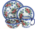 Blue Rose Polish Pottery - Cherry Red Bouquet 4 PC Place Setting - Service for 1-1 Place Setting - Great for Everyday Dining Casual Dining or as Formal Dinnerware