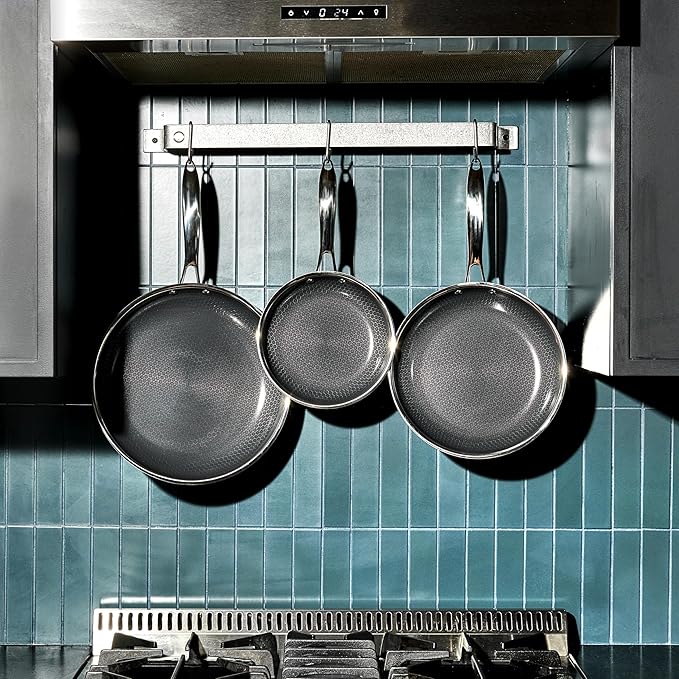 HexClad Hybrid Nonstick 6-Piece Fry Pan Set 8 10 and 12-Inch Frying Pans with Tempered Glass Lids Stay-Cool Handles Dishwasher-Friendly Induction Ready Compatible with All Cooktops