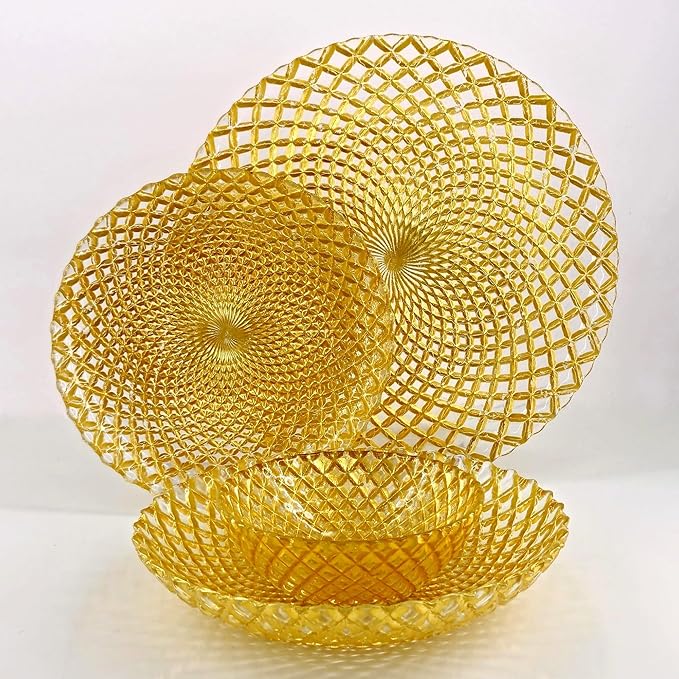 Red Pomegranate PAVO Glass Dinnerware Set Set of 16 pcs Gold