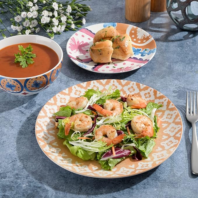 Spice by Tia Mowry Savory Saffron Decorated Coupe Porcelain Chip and Scratch Resistant Dinnerware Set Honey Gold 18-Piece