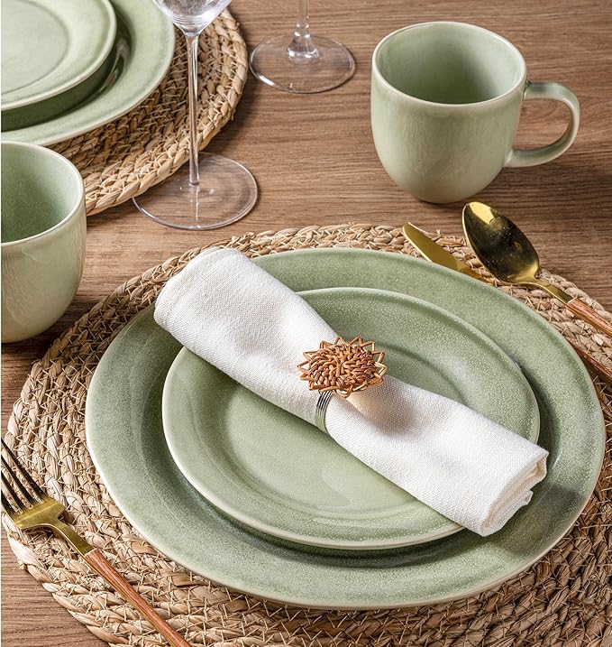 AmorArc Ceramic Dinnerware Sets Handmade Stoneware Reactive Glaze Plates and Bowls Set Scratch Resistant | Dishwasher &amp Microwave Safe Dishes Set Service for 4 (12pc)