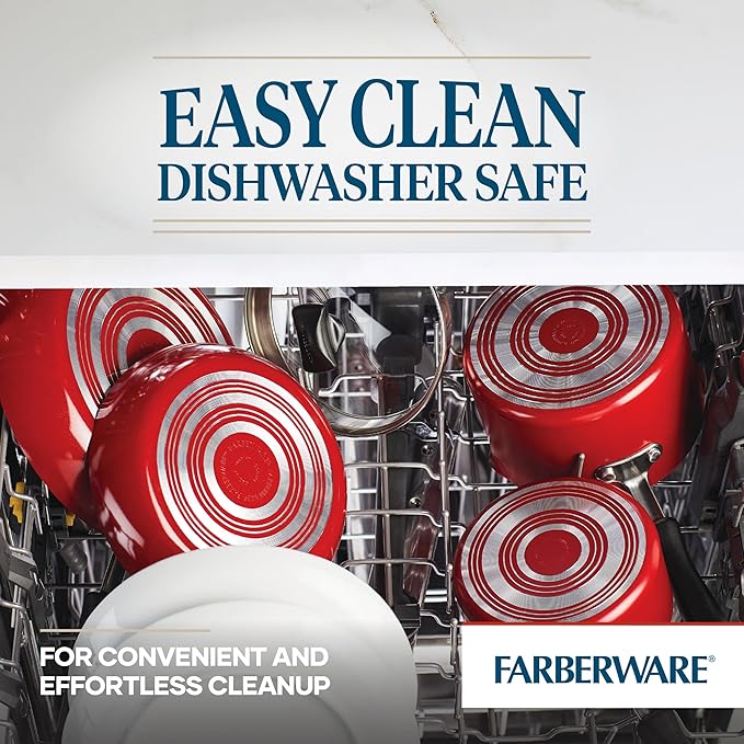 Farberware Cookstart DiamondMax Nonstick Cookware/Pots and Pans Set Dishwasher Safe Includes Baking Pan and Cooking Tools 15 Piece - Red