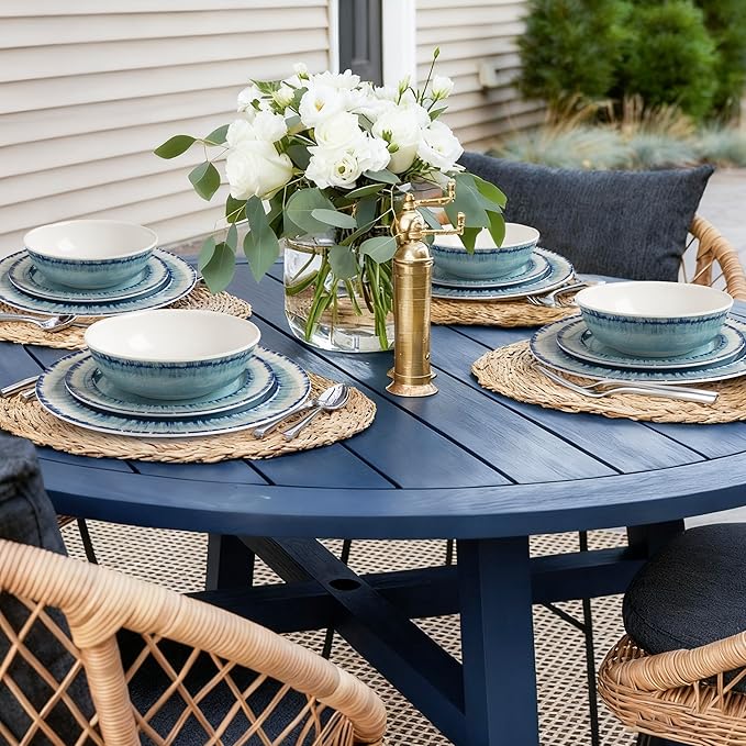 AELS Melamine Dinnerware Set of 12 Pcs Dinner Dishes Set for Indoor and Outdoor Use Dishwasher Safe Lightweight Unbreakable BPA Free Light Blue