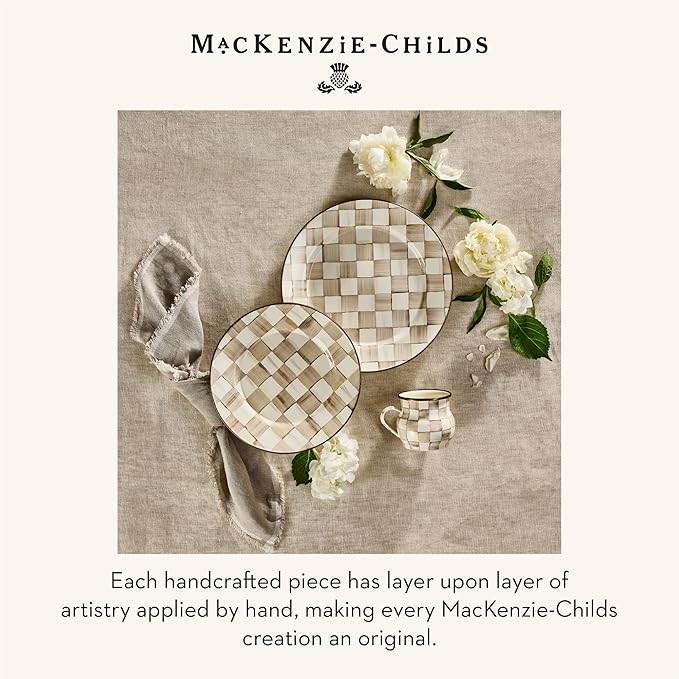 MACKENZIE-CHILDS Enamel Salad and Dessert Plate Small Plate for a Dessert or Appetizer Dish 8 Inches Brown-and-White Mocha Check