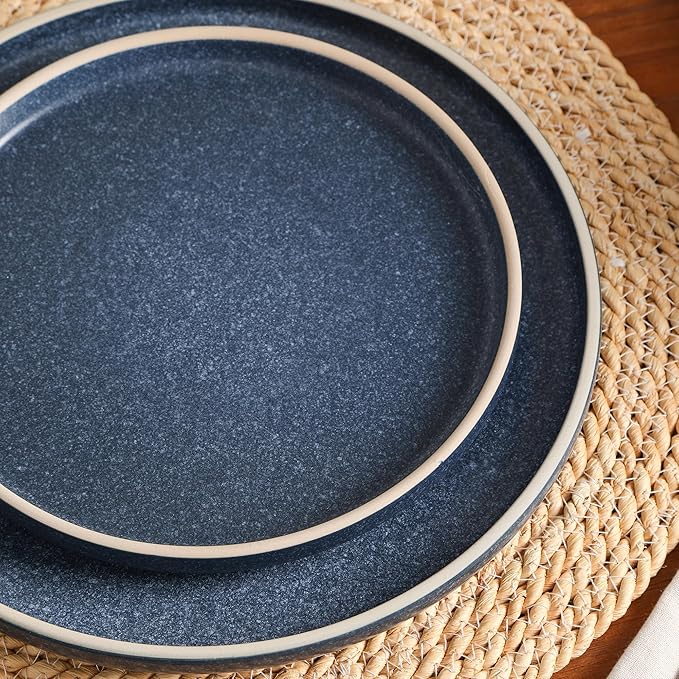 Earth &amp Clay Amber 12-Piece Dinnerware Set Stoneware Dishwasher and Microwave Safe Plates and Bowls Set Dish Set for 4 Blue