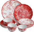 12-Piece Dinnerware Set with Red and White Plates Service for 4 Microwave and Dishwasher Safe