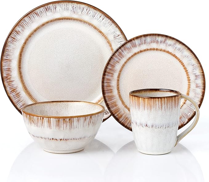 Lorren Home Trends 16 Piece Stoneware Set-Mocca Swirl Mocha