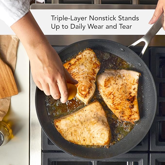 KitchenAid Hard Anodized Induction Nonstick Frying Pan Set With Tempered Lids 4-Piece - 10 &amp 12 Inch – Durable Even Heating Oven Safe to 500°F Dishwasher Safe Easy-Clean