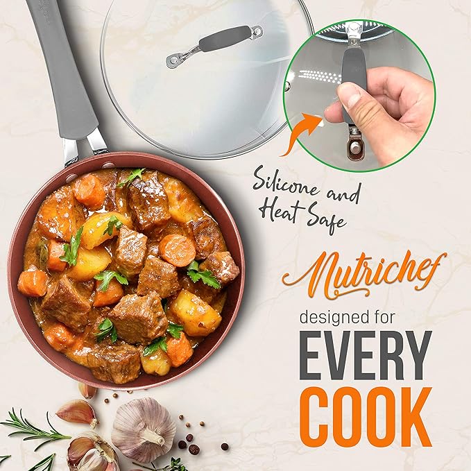 NutriChef 11-Piece Nonstick Cookware Set - Excilon Blue Diamond Ceramic Dishwasher Safe PTFE/PFOA/APEO-Free Kitchen Ware Pots &amp Pan Set w/Saucepan Frying Pans Cooking &amp Dutch Oven Lids - N