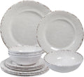 Farmhouse Melamine Dinnerware Sets12 Pieces Dishes Dinnerware SetService for 4 Lightweight Kitchen Plates and Bowls Sets Great for Casual dining and Outdoor Parties Camping or RVs White