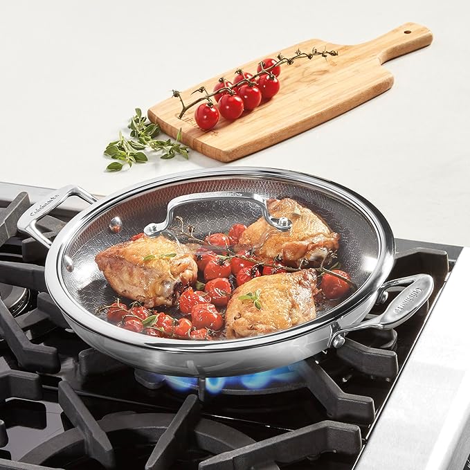 Cuisinart FusionPlus Hybrid Nonstick Stainless Steel Cookware 12-Inch Everyday Pan with Cover PFAS-Free PURELYSEAR Ceramic Technology Scratch Proof Wide Grip Handles Dishwasher Safe