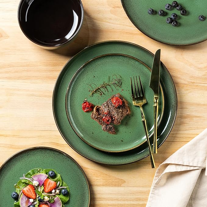 LERATIO Ceramic Dinnerware Sets for 4Porcelain Plates and Bowls SetsHandmade Reactive Glaze Dishes SetOven&ampDishwasher &amp Microwave SafeService for 4