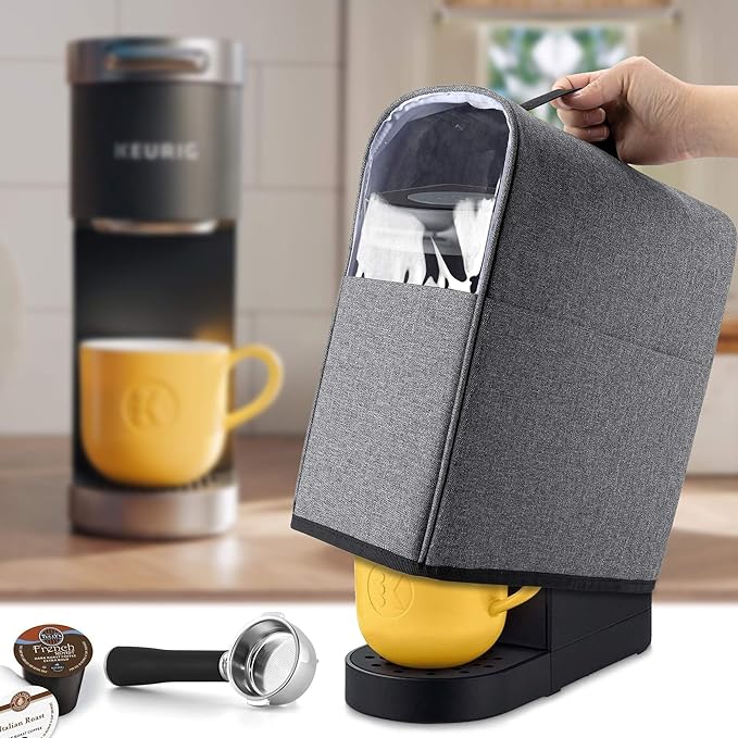 CURMIO Coffee Maker Travel Bag &amp Dust Cover Compatible with Keurig K-Mini or K-Mini Plus Single Serve Coffee Brewer Carrying Case with Pockets for K-Cup Pods Travel Mugs