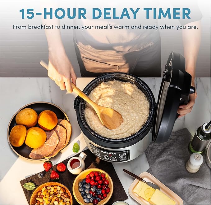 AROMA® 20-Cup (Cooked) / 10-Cup (Uncooked) Digital Rice Cooker Multicooker Slow Cooker Steamer Flash Rice Keep Warm Sensor Logic® Technology Stainless Steel Exterior
