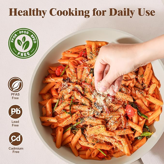 SENSARTE 20Pcs Pots and Pans Set Nonstick Ceramic Cookware Set Non Stick Non-toxic Healthy Kitchen Cooking Set Induction Compatible Dishwasher Safe PFAS/PTFE/PFOA Free TAUPE