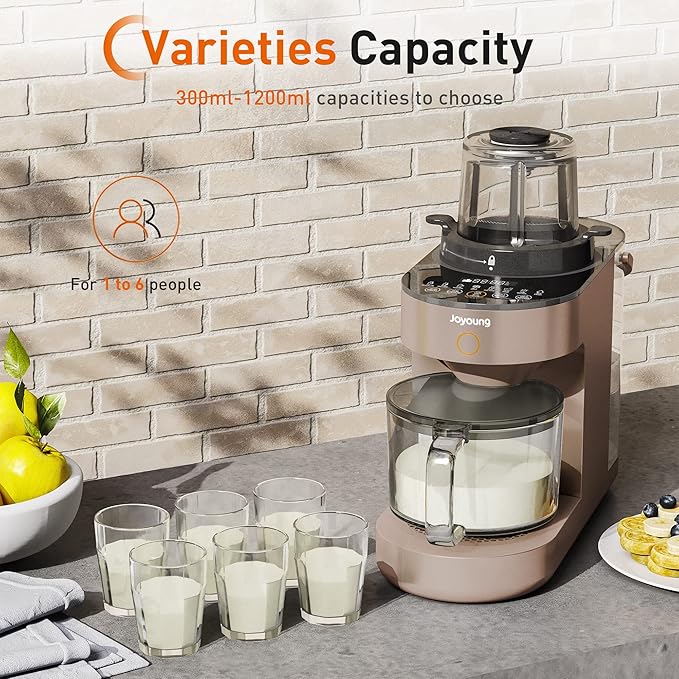 JOYOUNG Blender Fully Automatic Soy Milk Maker Glass Blender Cold and Hot with 8 Presets Self-cleaning Soup Maker Almond Milk Oat Milk Shakes and Smoothies Soy Milk. (Brown)