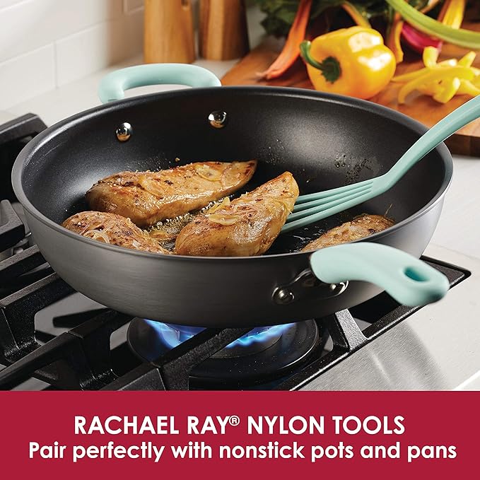 Rachael Ray - 87630 Rachael Ray Cucina Hard Anodized Nonstick Cookware Pots and Pans Set 12 Piece &amp KitchenTools and Gadgets Nylon Cooking Utensils / Spatula / Fish Turners - 2 Piece Red