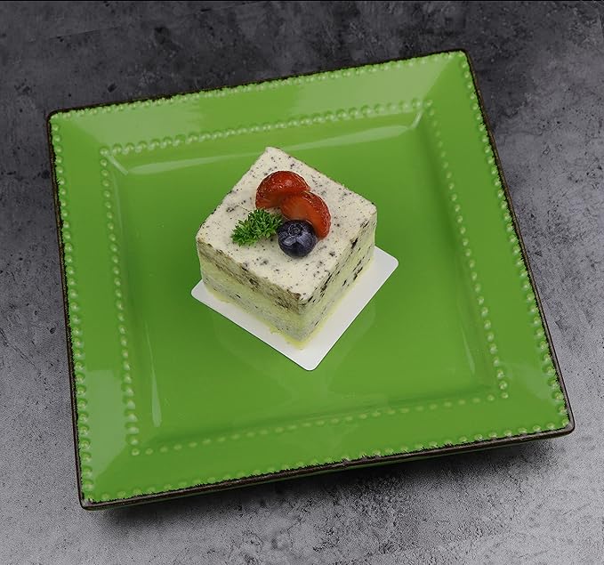 Stylish and Elegant 16 Piece Square Beaded Stoneware Dinnerware set Service for Hosting Parties and Events - Green 16 Piece Square Beaded