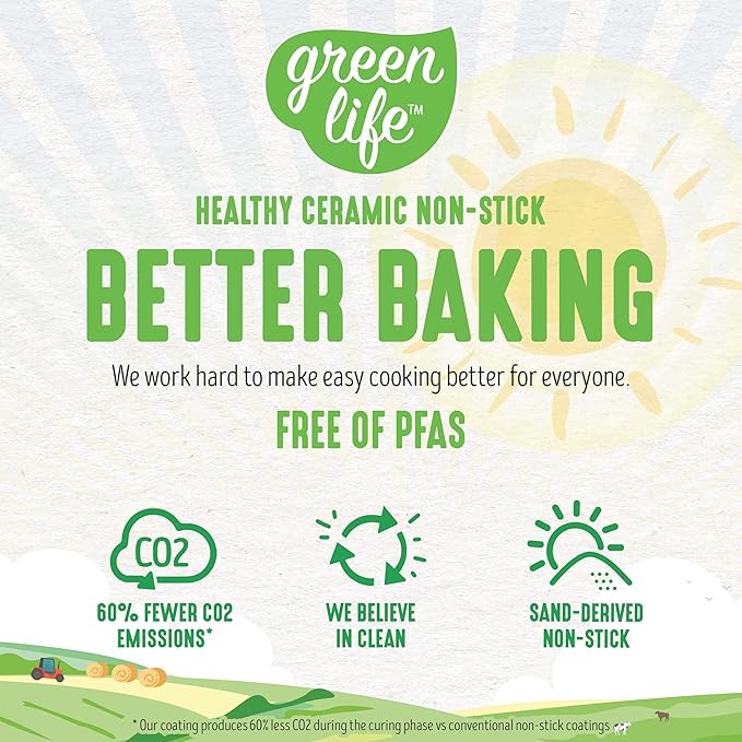 GreenLife Bakeware Healthy Ceramic Nonstick 4 Piece Toaster Oven Baking Set with Cookie Sheet Muffin and Cake Pan PFAS-Free Turquoise