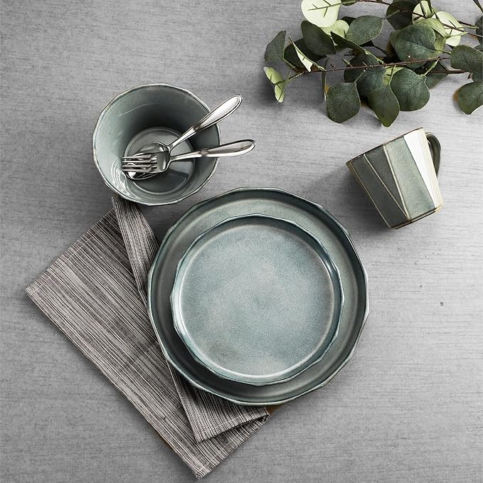 TABLE 12 16-Piece Dinnerware Set Stonewashed Dinnerware Set for 4 Including Dinner Plates Dessert &amp Salad Plates Bowls Mugs Modern Kitchen Set