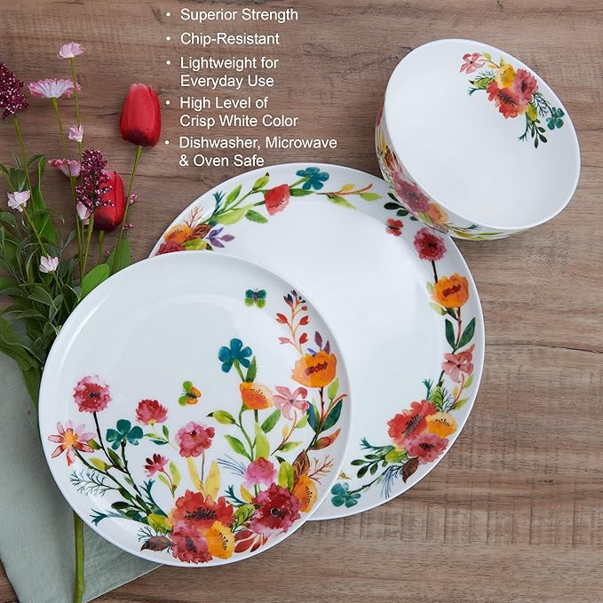 Mikasa Karina Bone China Lightweight Chip Resistant 12 Piece Dinnerware Set Service for 4